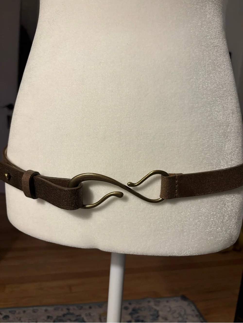 Coldwater Creek Brown Leather Belt with Brass Loop Buckle